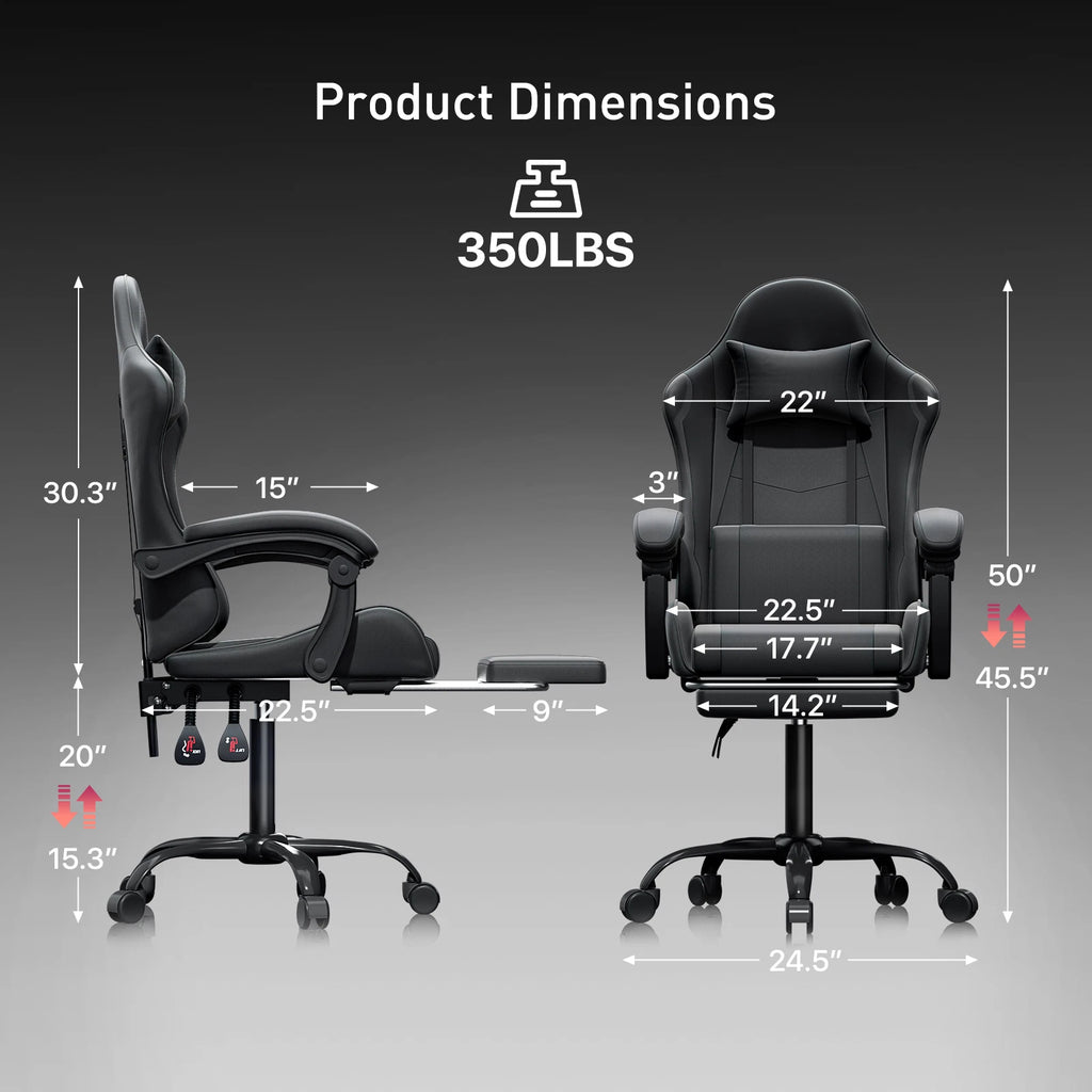Ergonomic Gaming Chair with Footrest Recliner and Lumbar Support Black