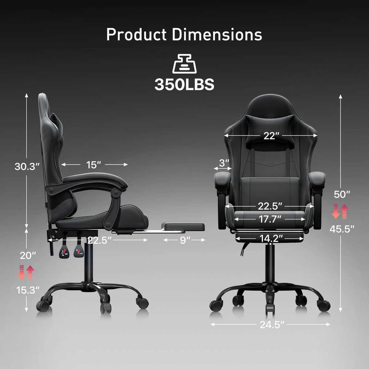 Ergonomic Gaming Chair with Footrest Recliner and Lumbar Support Black