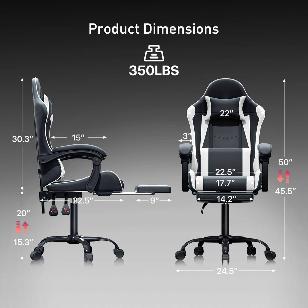 Ergonomic Gaming Chair with Footrest Recliner and Lumbar Support White