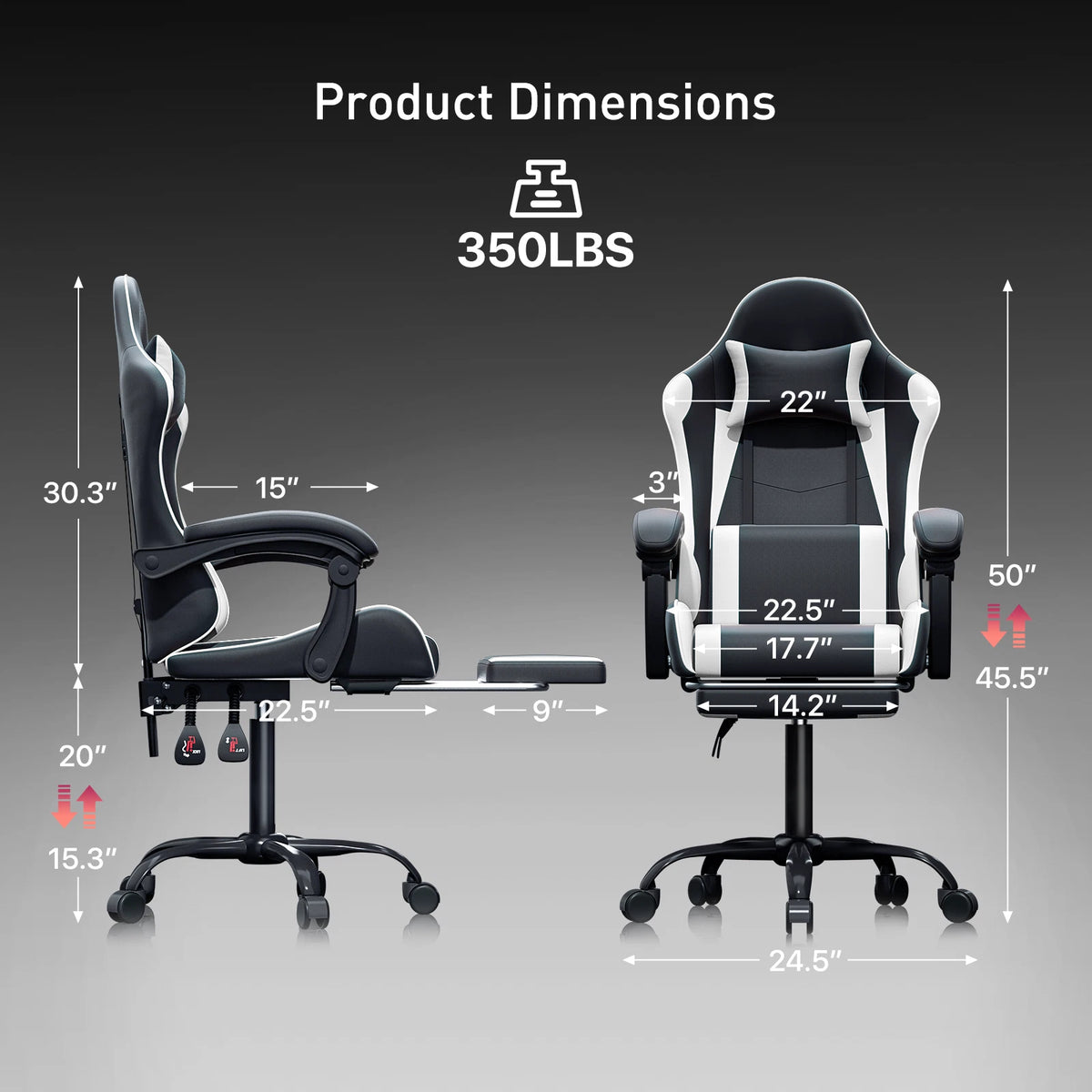 Ergonomic Gaming Chair with Footrest Recliner and Lumbar Support White