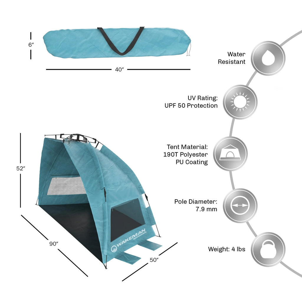 90in UPF 50+ Pop Up Beach Tent with Mesh Windows & Carry Bag