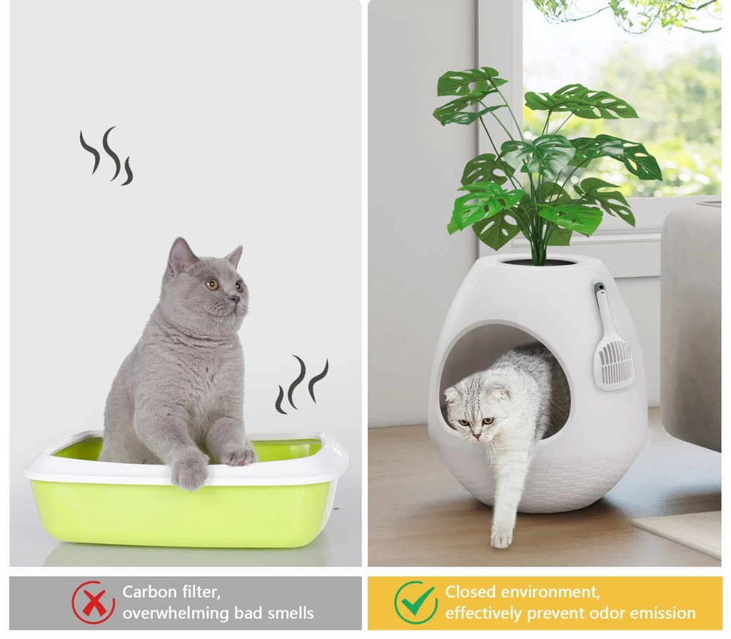Hidden Plant Cat Litter Box with Scoop Liner and Artificial Leaf Decor