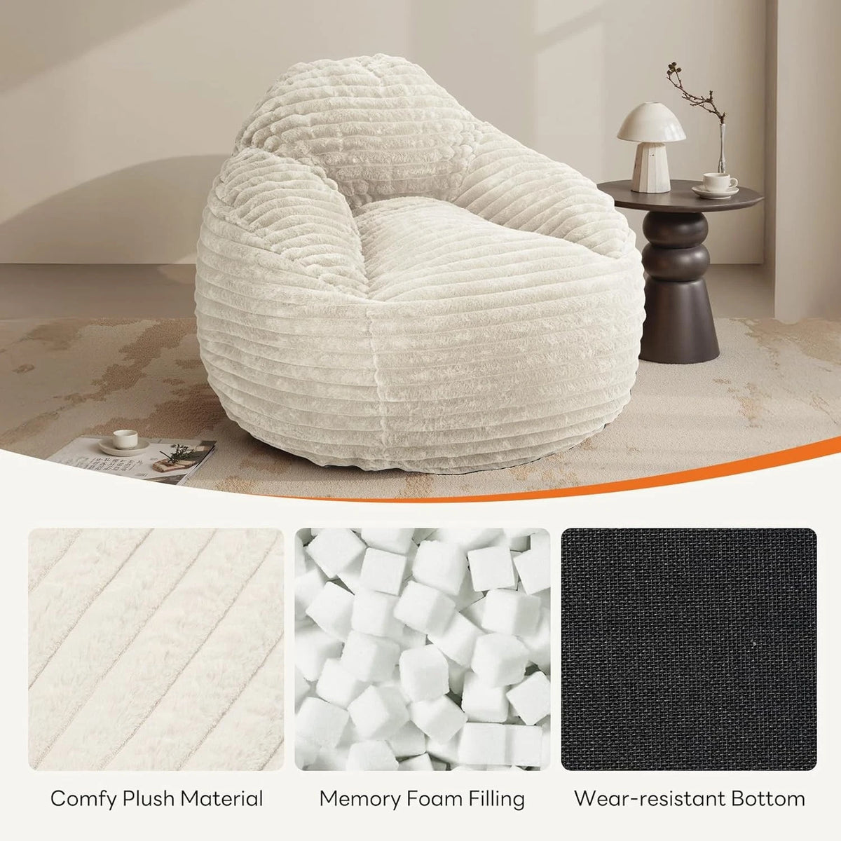 39in Foam Bean Bag Gaming Chair with Removable Washable Cover Beige