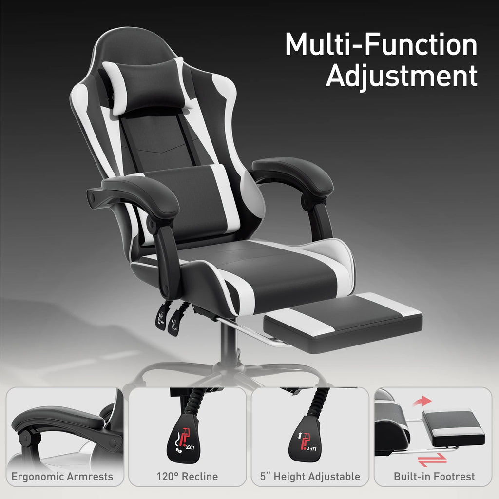 Ergonomic Gaming Chair with Footrest Recliner and Lumbar Support White