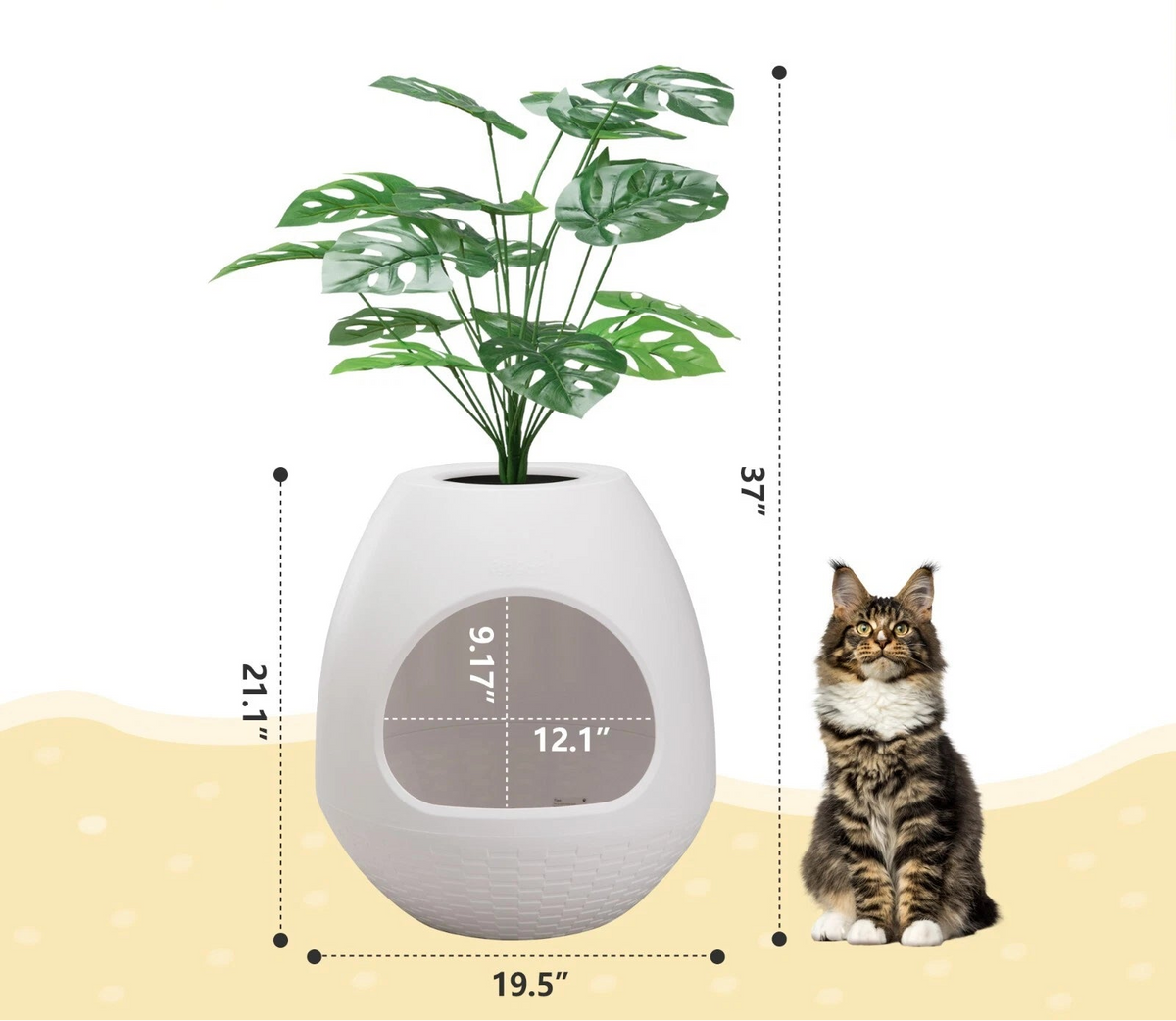 Hidden Plant Cat Litter Box with Scoop Liner and Artificial Leaf Decor