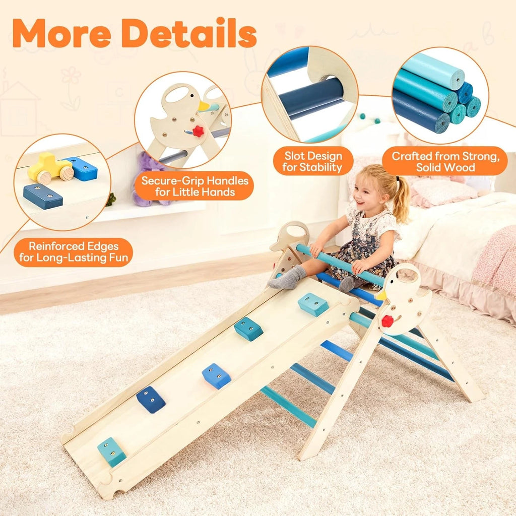 9-in-1 Wooden Pikler Triangle Toddler Climbing Set with Ramp