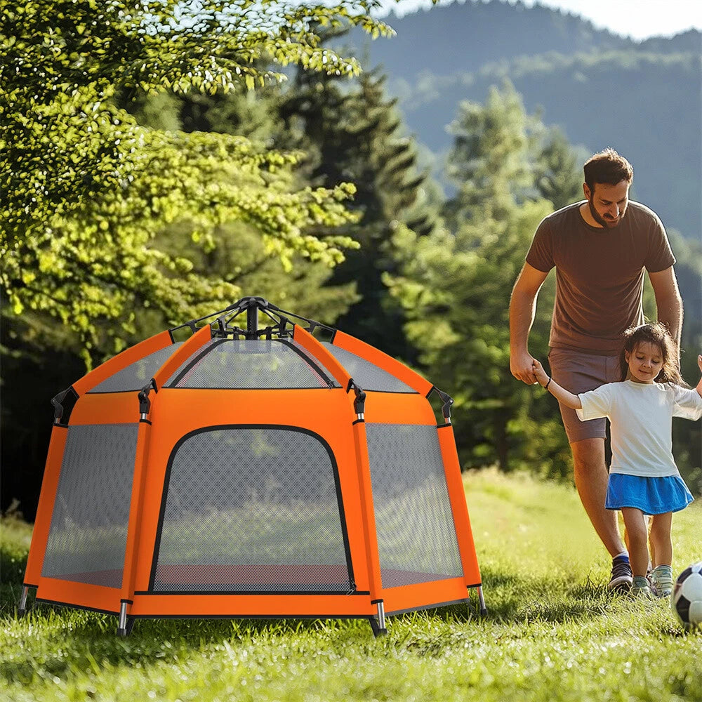 Foldable Baby Playpen Tent with UV Canopy and Mesh Walls