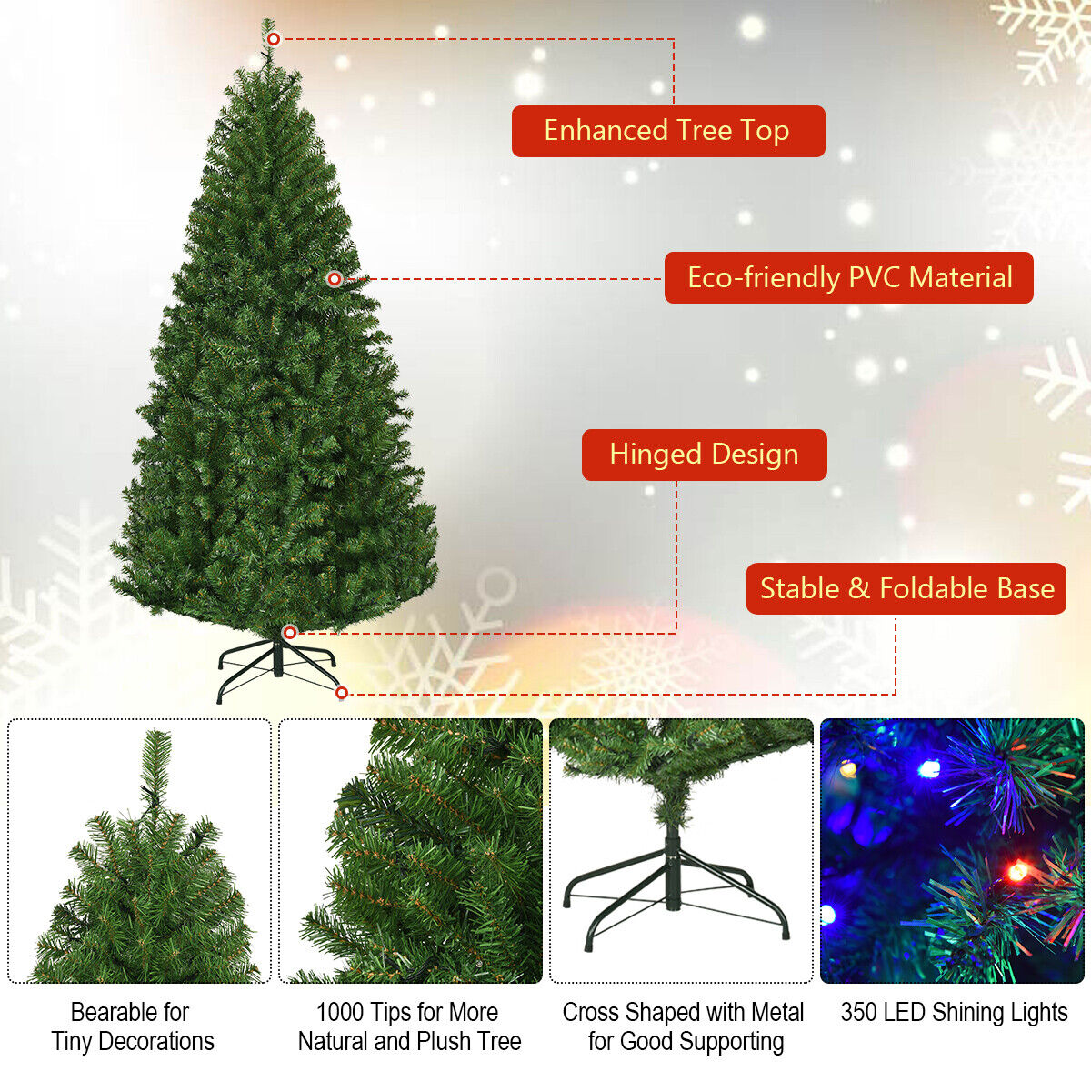 6-Foot Artificial Pre-Lit Christmas Tree With 350 LED Lights And Stand