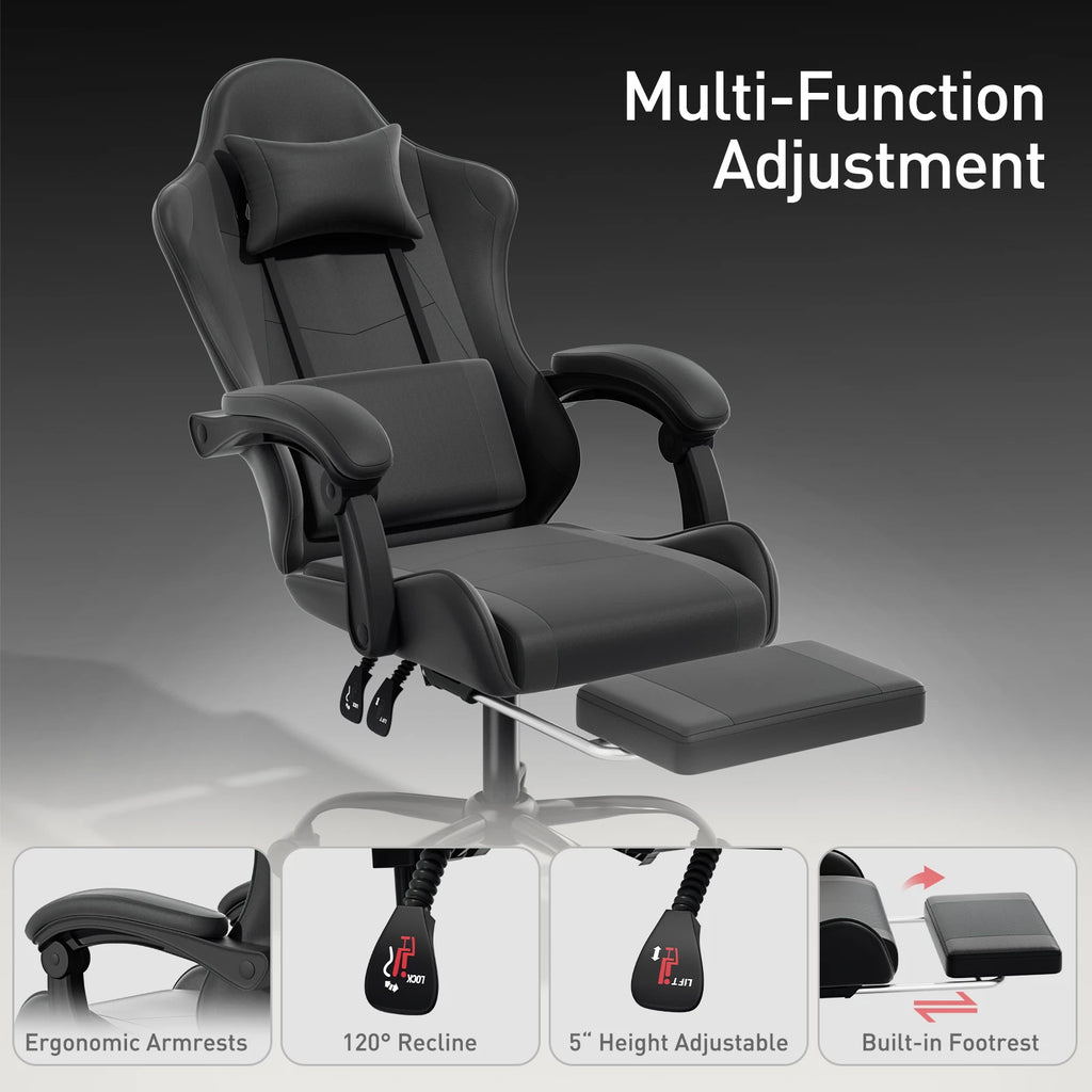 Ergonomic Gaming Chair with Footrest Recliner and Lumbar Support Black