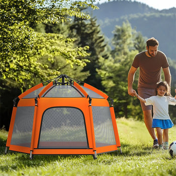 Foldable Baby Playpen Tent with UV Canopy and Mesh Walls