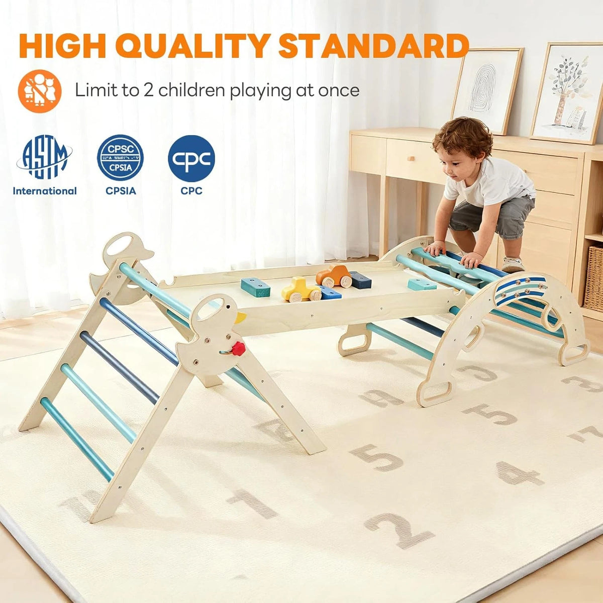 9-in-1 Wooden Pikler Triangle Toddler Climbing Set with Ramp