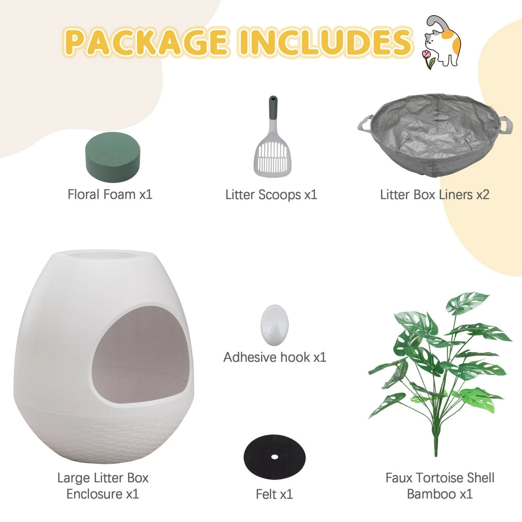 Hidden Plant Cat Litter Box with Scoop Liner and Artificial Leaf Decor