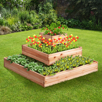 Fir Wood Raised Garden Bed Planter Box 44.5x44.5x20.1