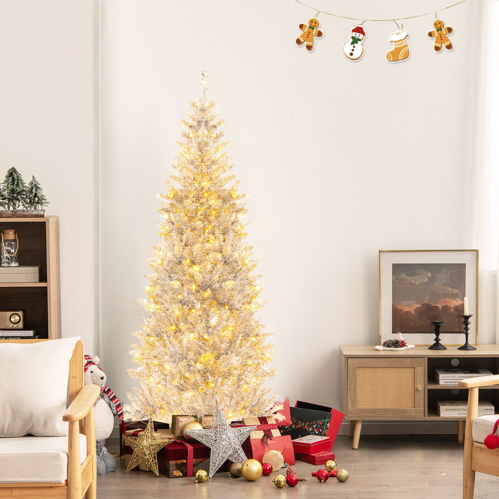 6-foot Silver tinsel Christmas Tree with LED Lights and 790 Branch Tips
