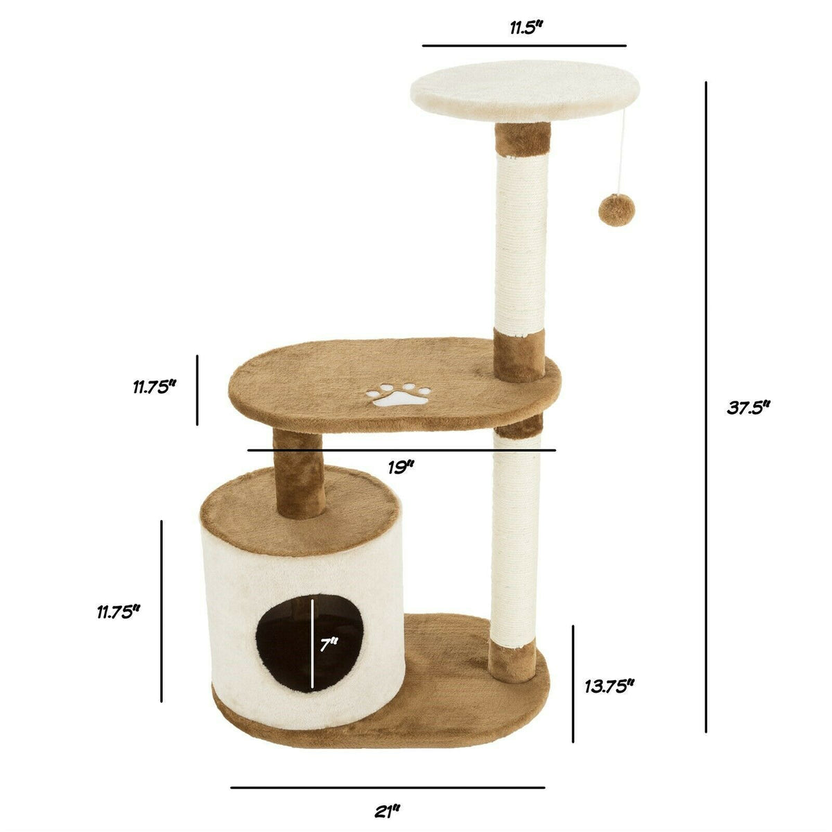 3-Tier Cat Tree Hideaway with Scratching Posts, Toy, and Cozy Cave 3ft Tall