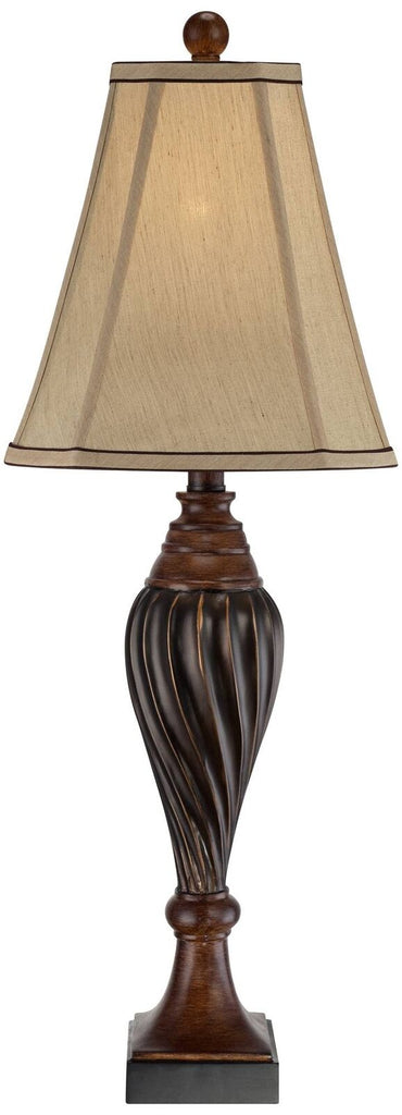 Carved Wooden Bedside Table Lamp Two-Tone Brown Rustic Wooden Desk Light