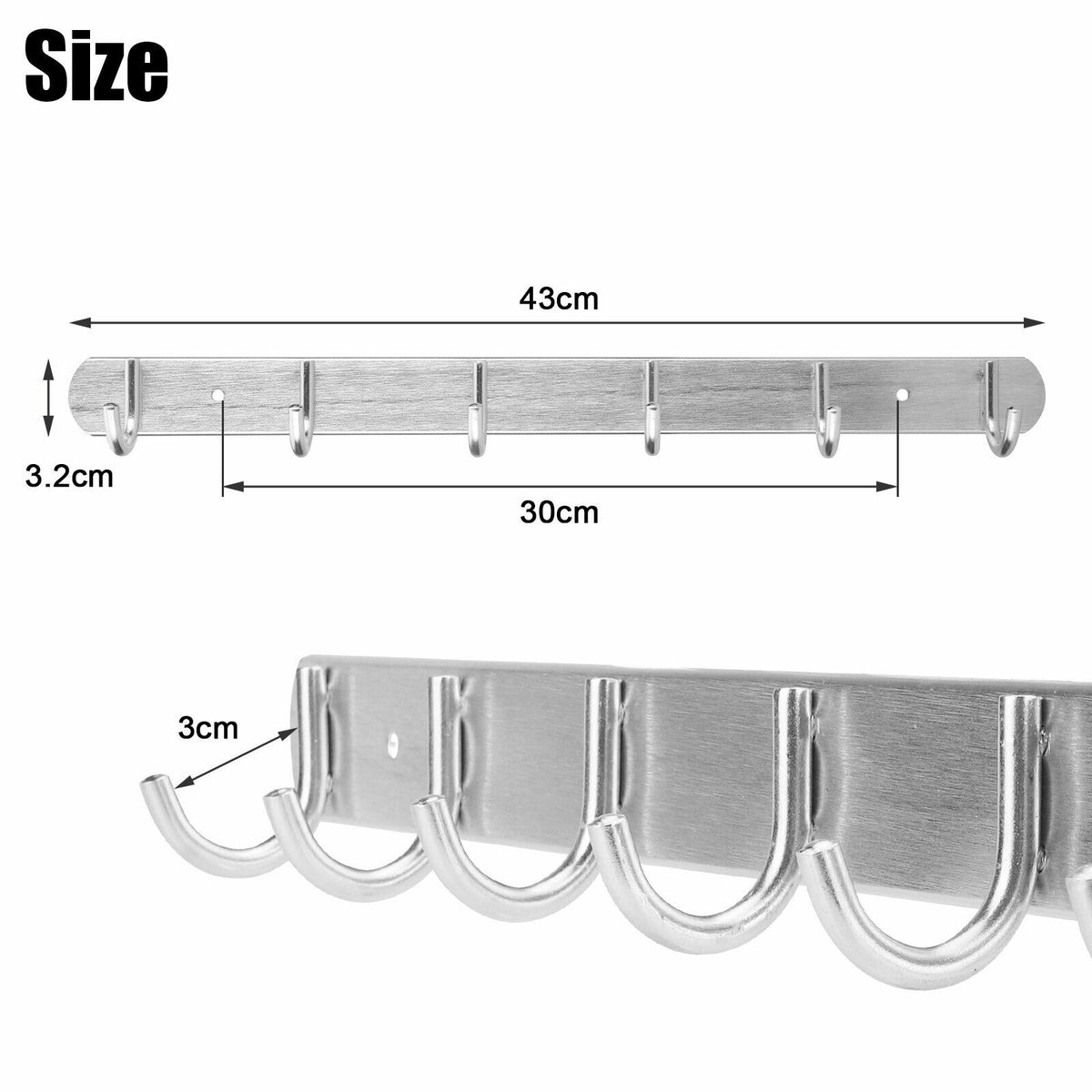 12-Hook Wall Mount Towel Rack Hanger Coat Holder for Clothes and Robes