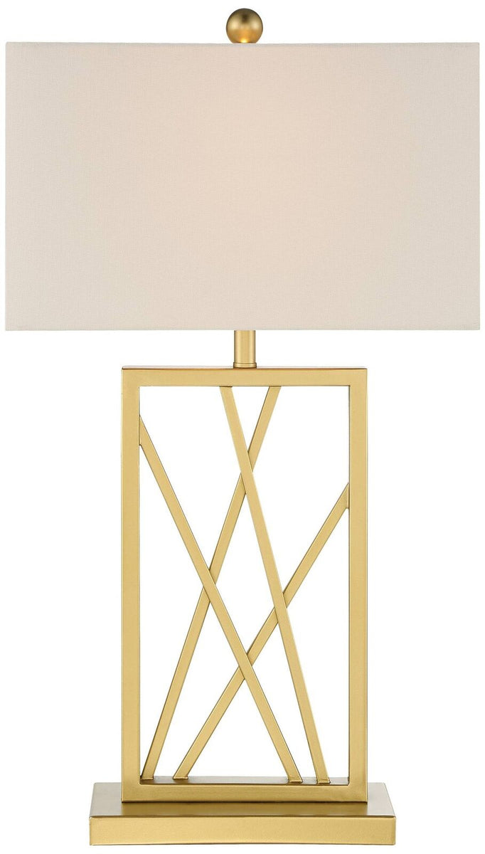 Modern White Square Table Lamp With Rectangular Shade Gold Finish Base