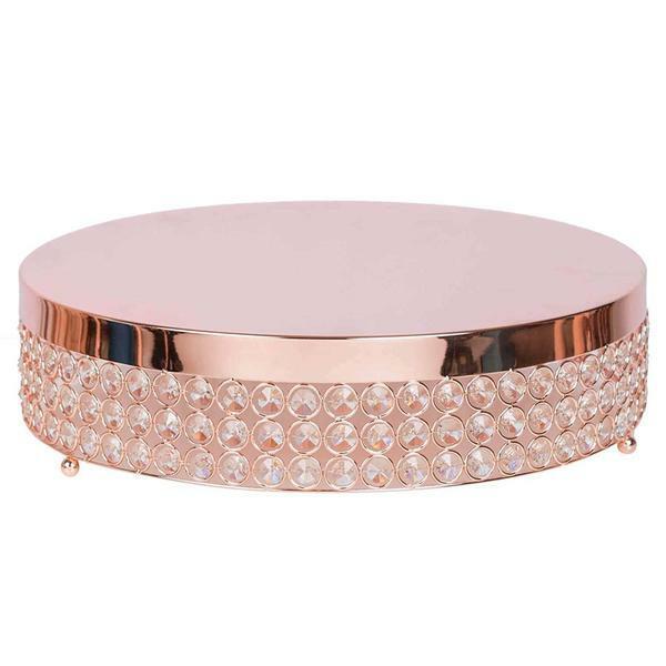 13.5" Metal Cake Stand For Weddings Rose Gold Color With Crystal Beads