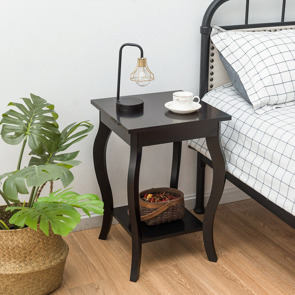 Brown Accent Side Tables Set of 2 with Shelf Sofa End & Nightstand