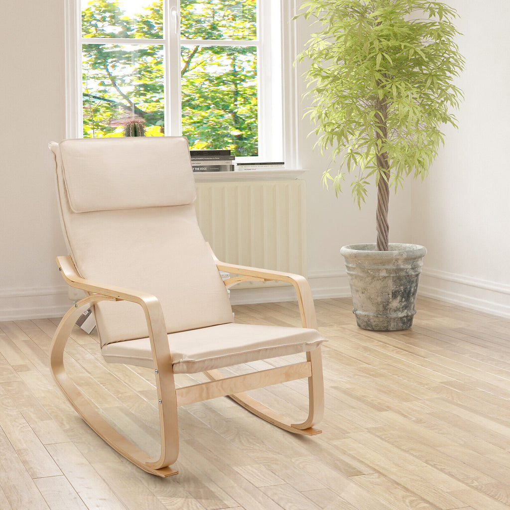 Beige Modern Rocking Chair W/ Bentwood Material Home Furniture