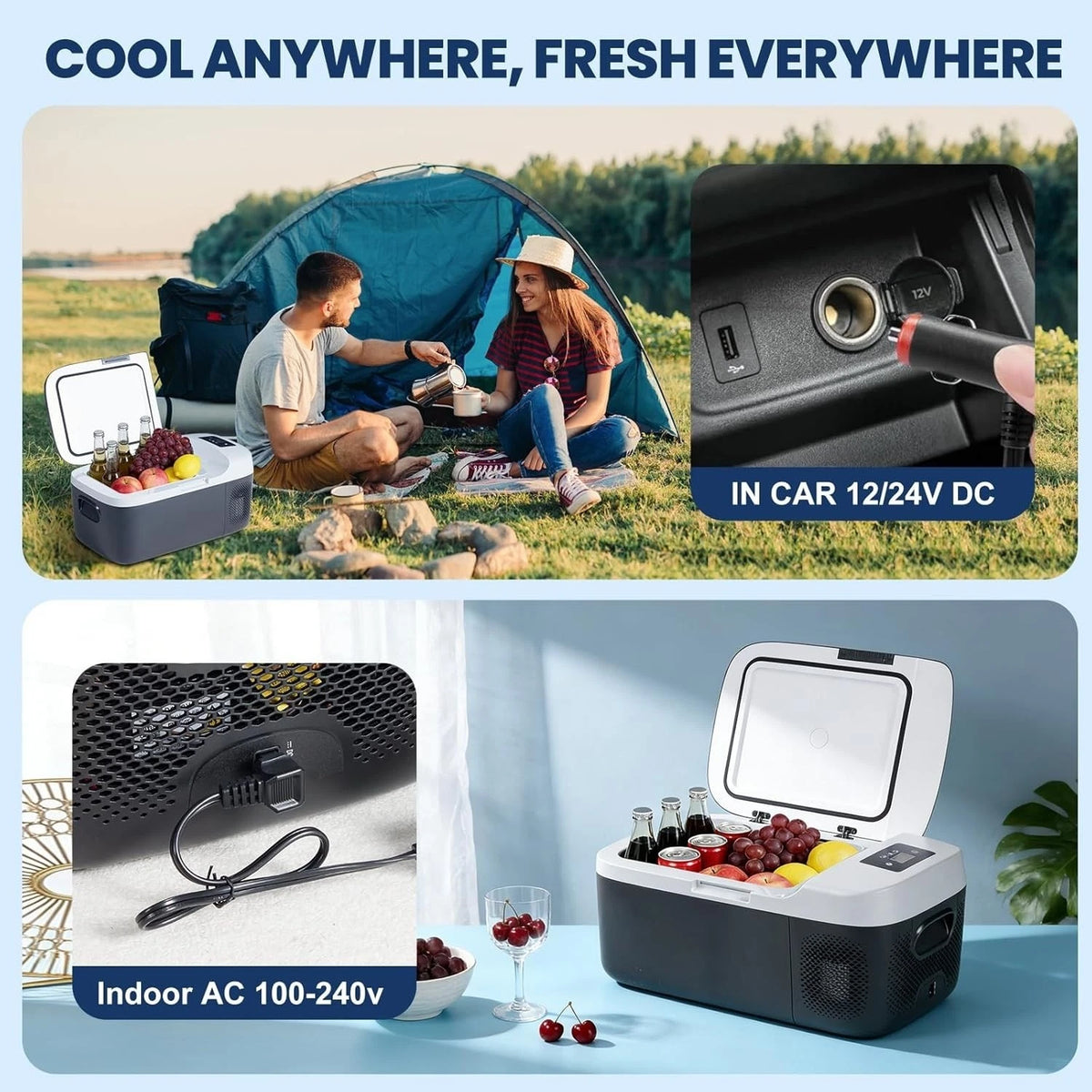 16L Portable Car Fridge Freezer with Bluetooth -4°F to 68°F