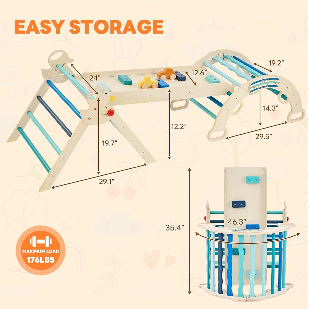 9-in-1 Wooden Pikler Triangle Toddler Climbing Set with Ramp