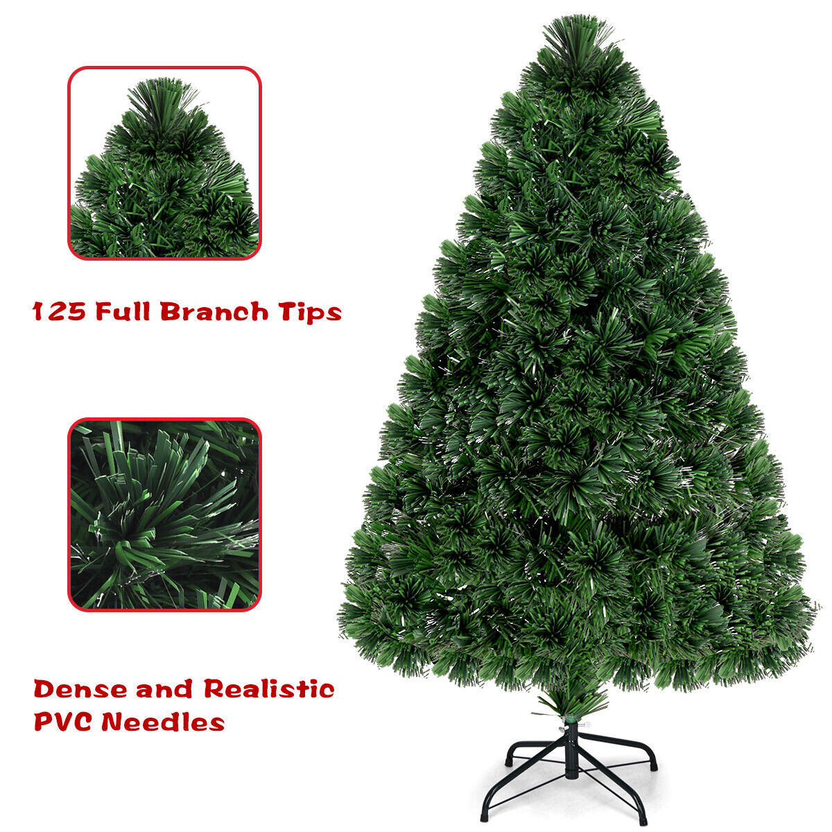 4ft Pre-lit Fiber Optic PVC Christmas Tree with Metal Stand