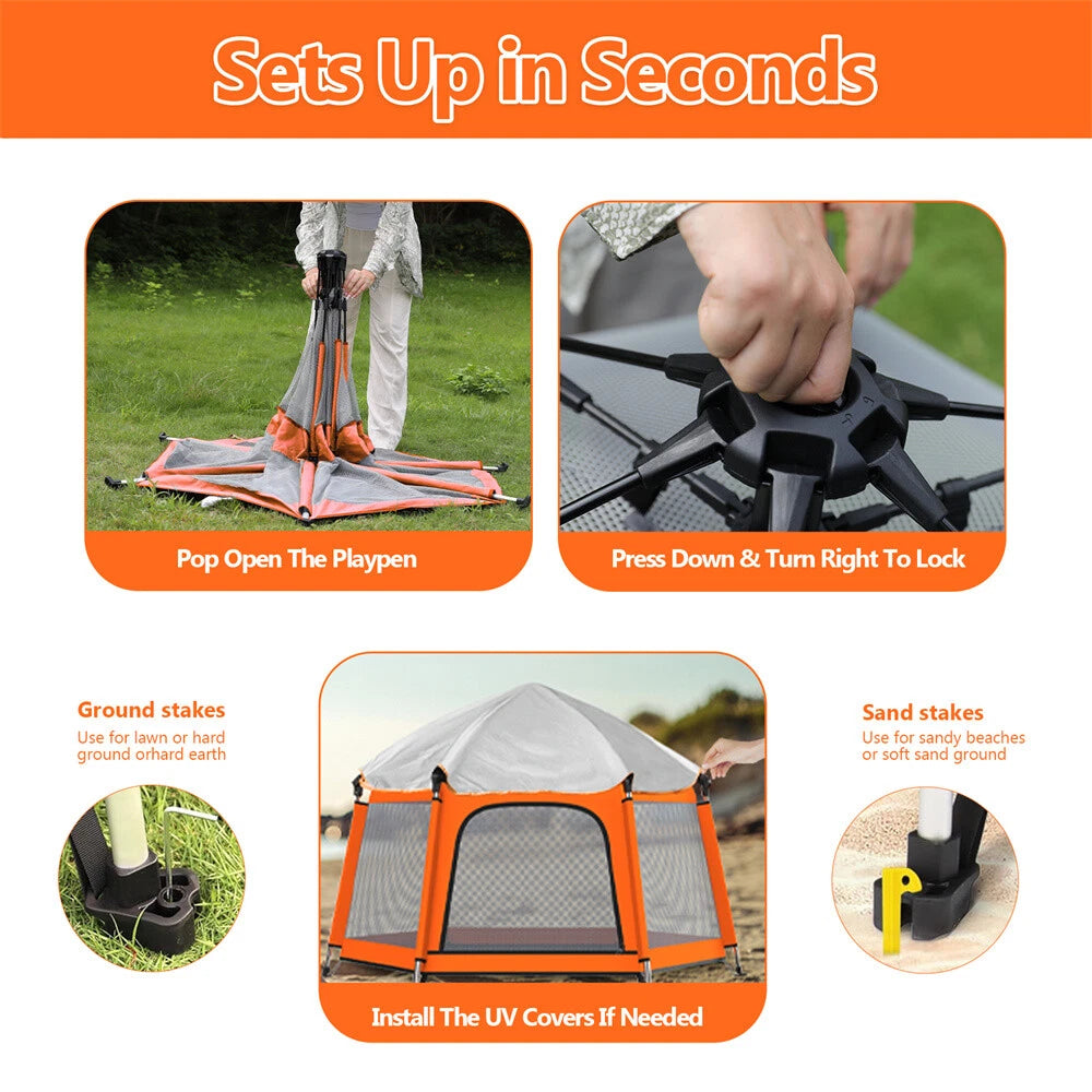 Foldable Baby Playpen Tent with UV Canopy and Mesh Walls