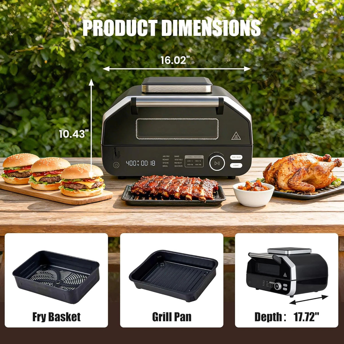 8-in-1 Electric Indoor Outdoor Grill & Air Fryer 140-450°F