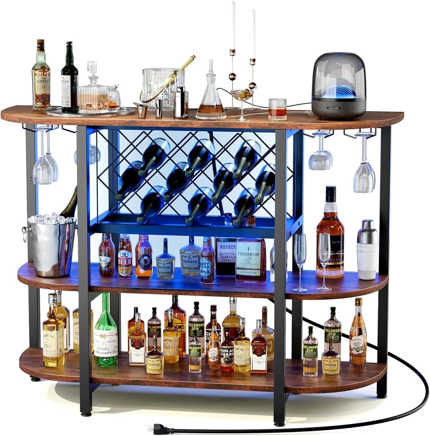 47in LED Bar Cabinet with Charging Station & Wine Storage