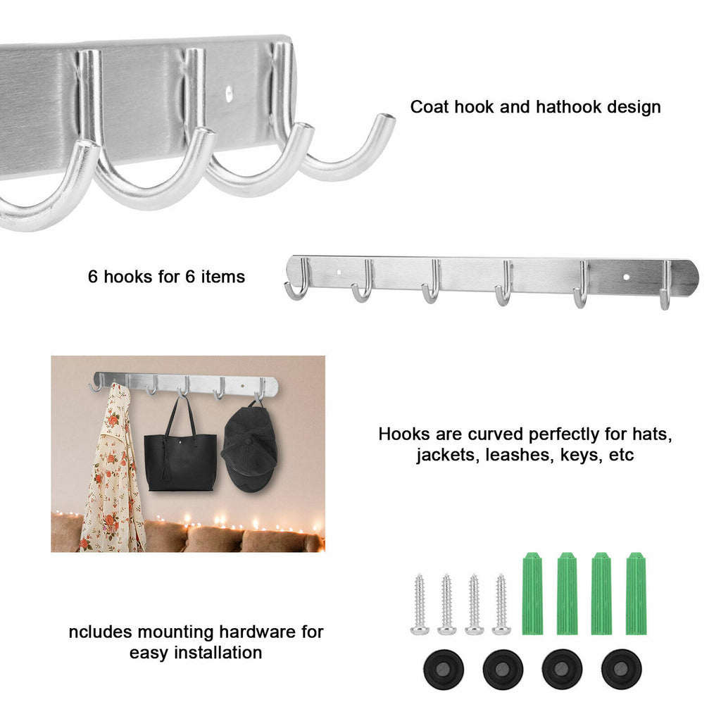 12-Hook Wall Mount Towel Rack Hanger Coat Holder for Clothes and Robes