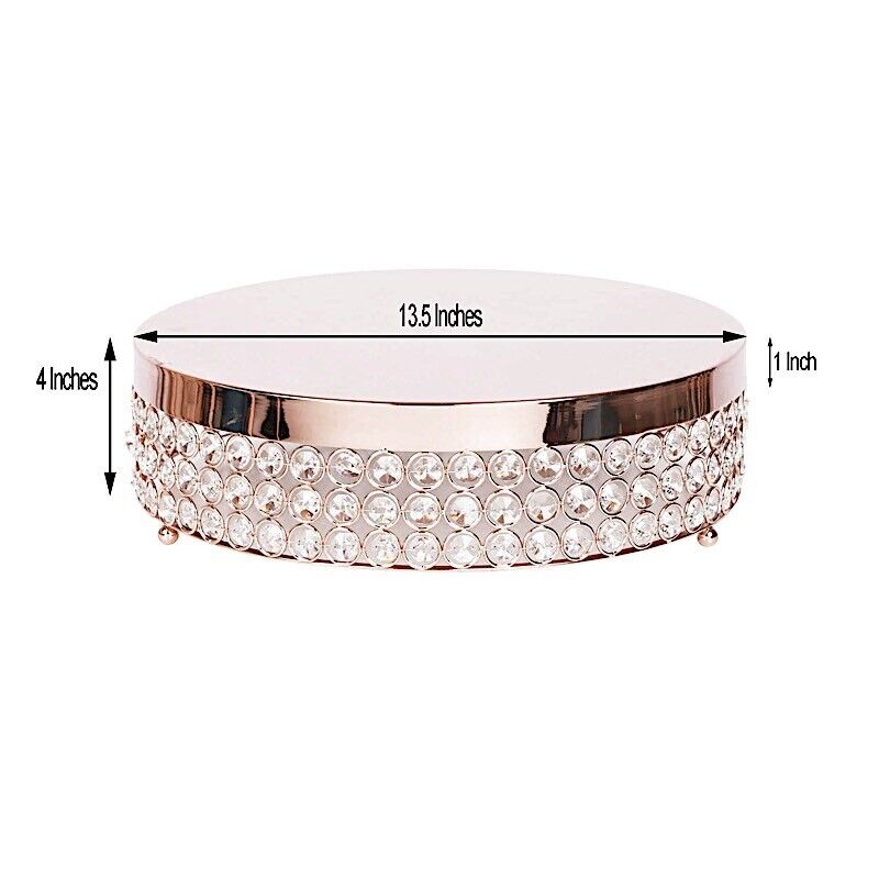 13.5" Metal Cake Stand For Weddings Rose Gold Color With Crystal Beads
