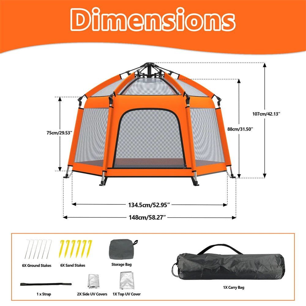 Foldable Baby Playpen Tent with UV Canopy and Mesh Walls