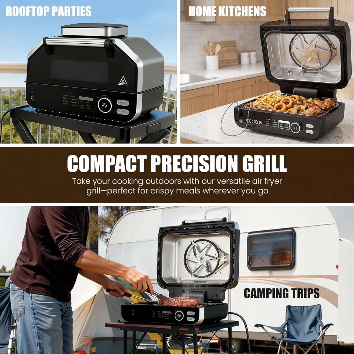 8-in-1 Electric Indoor Outdoor Grill & Air Fryer 140-450°F