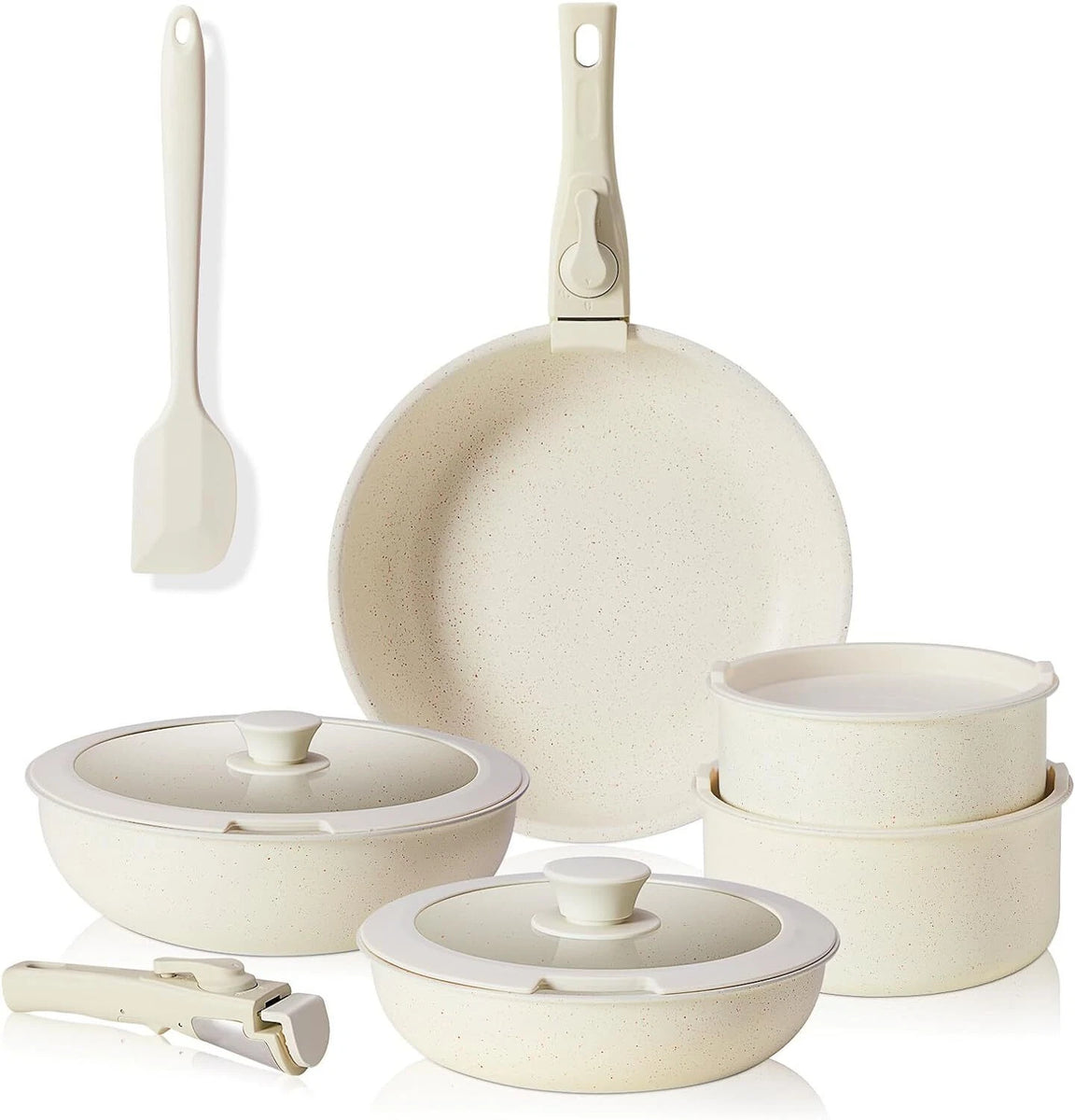 12-Piece Nonstick Granite Cookware Set with Detachable Handles