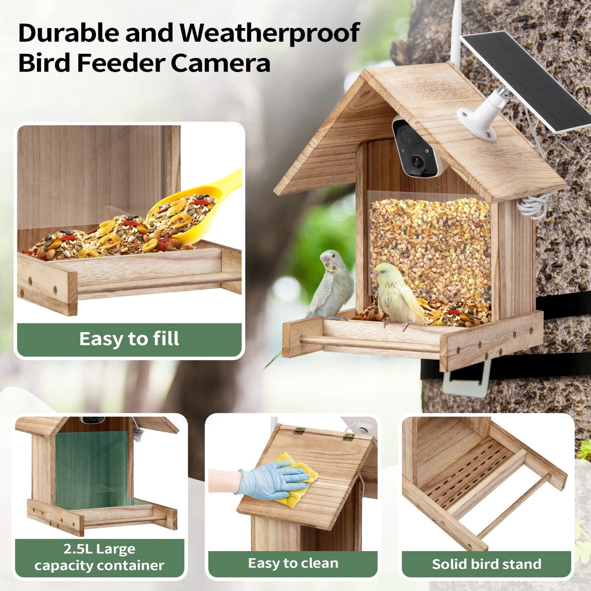 Solar Smart Bird Feeder Camera with AI Recognition and 1080P Live View