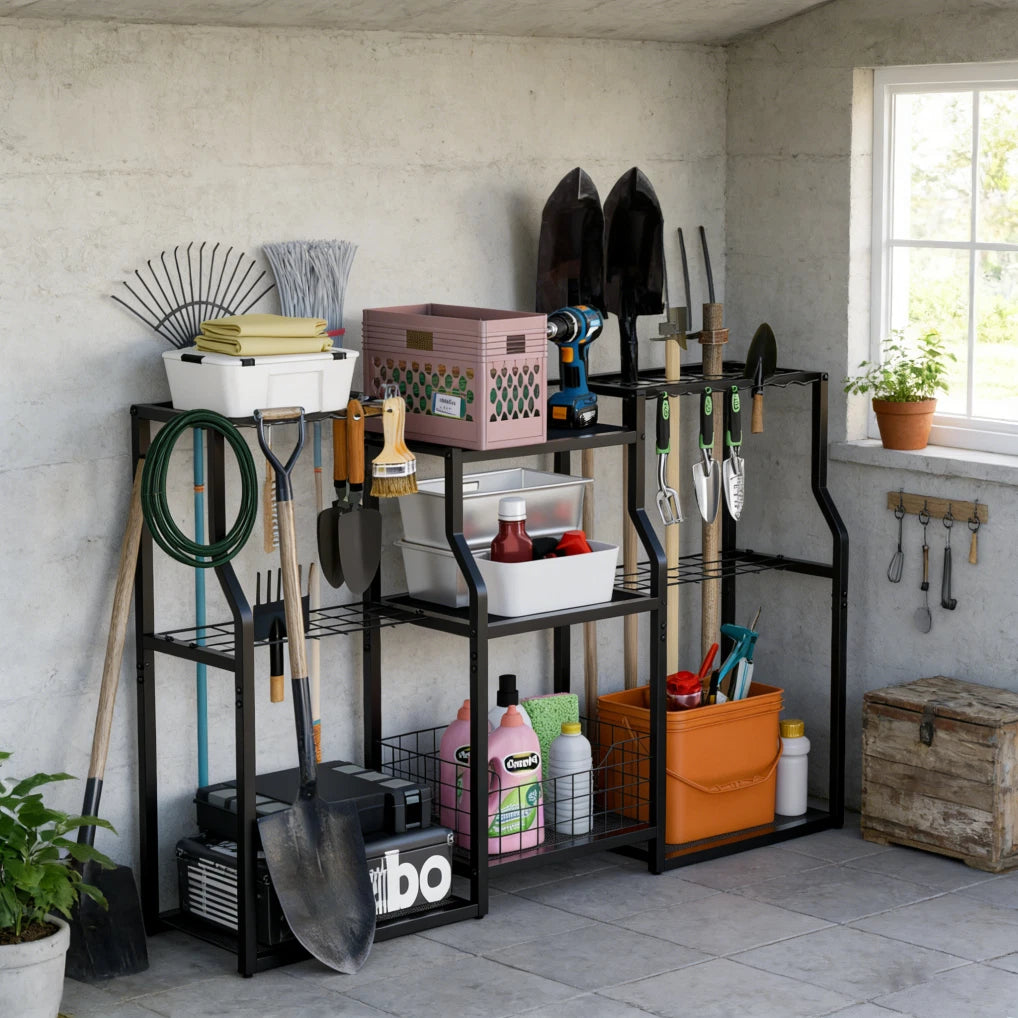 Garden Tool Rack with Shelves and Freestanding Storage XL