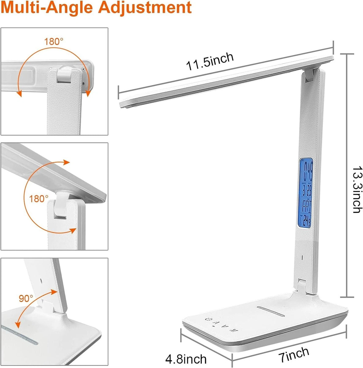 LED Desk Lamp Wireless Charger USB Port Touch Dimming Clock Set