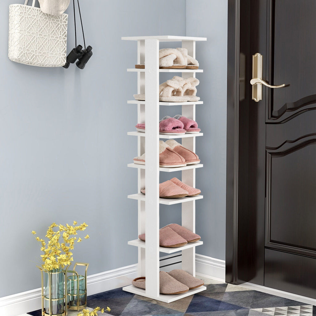 White 7-Tier Wooden Shoe Rack Storage Display Shelf