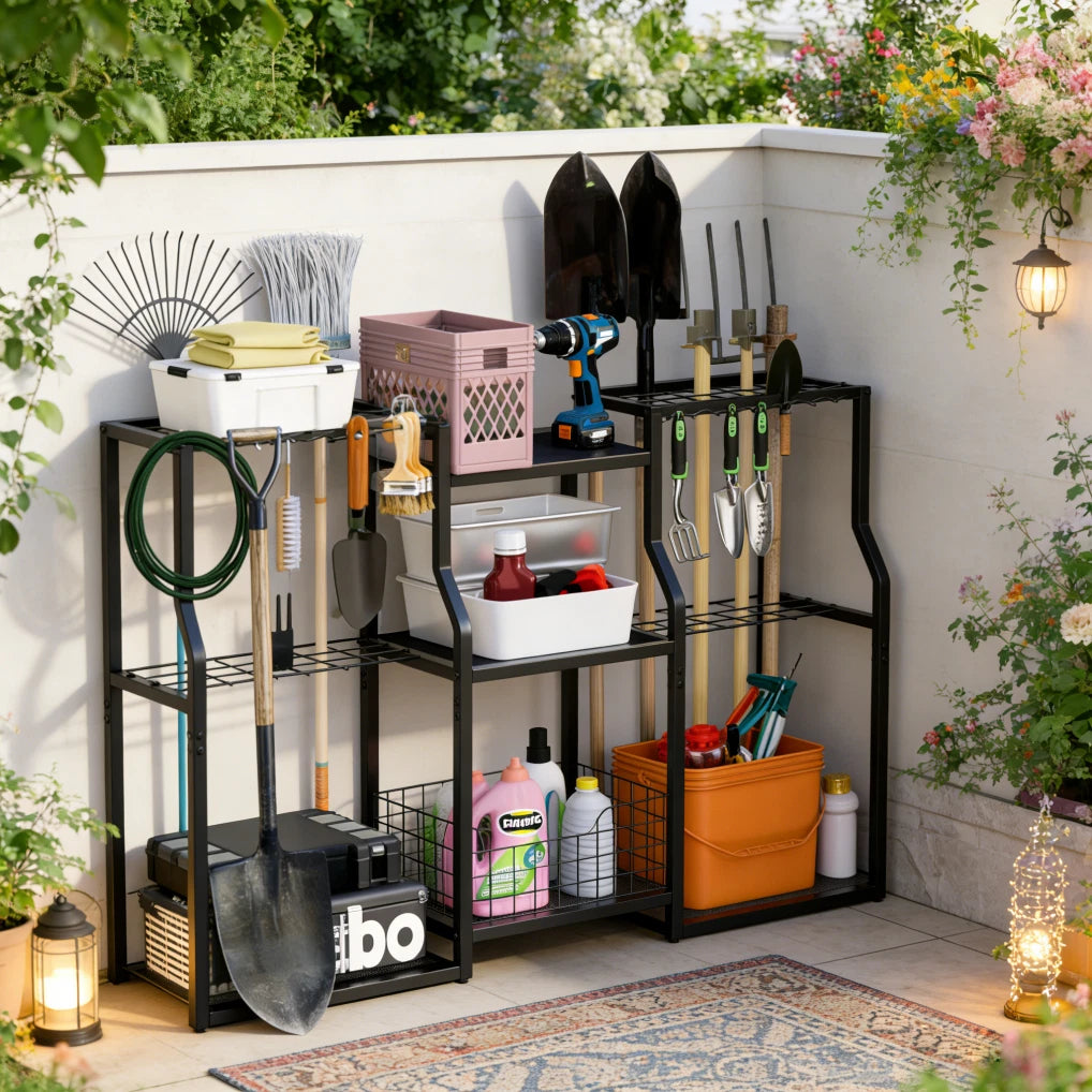 Garden Tool Rack with Shelves and Freestanding Storage XL
