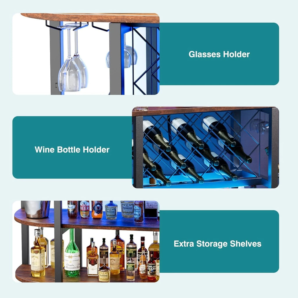 47in LED Bar Cabinet with Charging Station & Wine Storage