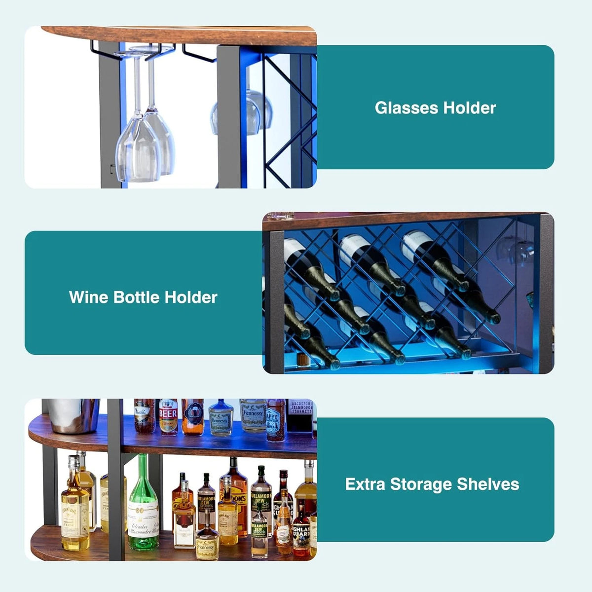 47in LED Bar Cabinet with Charging Station & Wine Storage