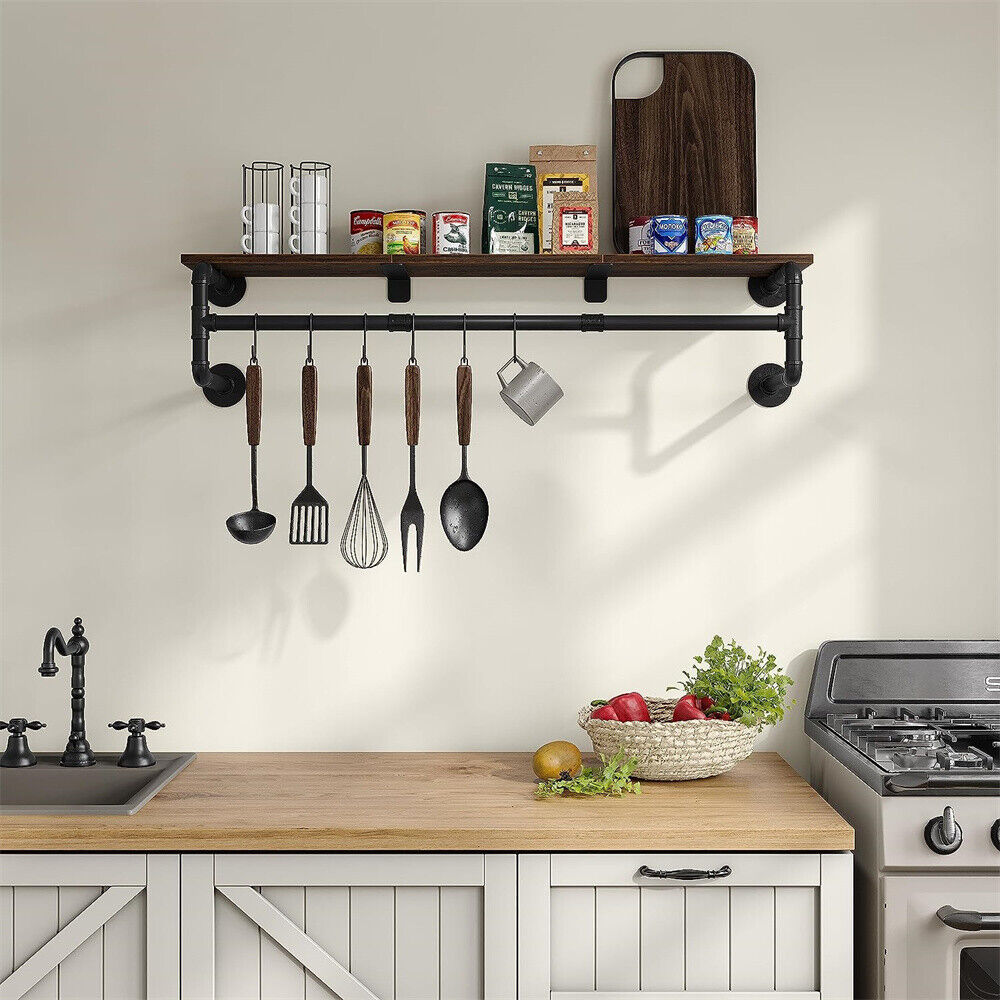 Wall Mounted Pipe Clothes Rack with Top Shelf