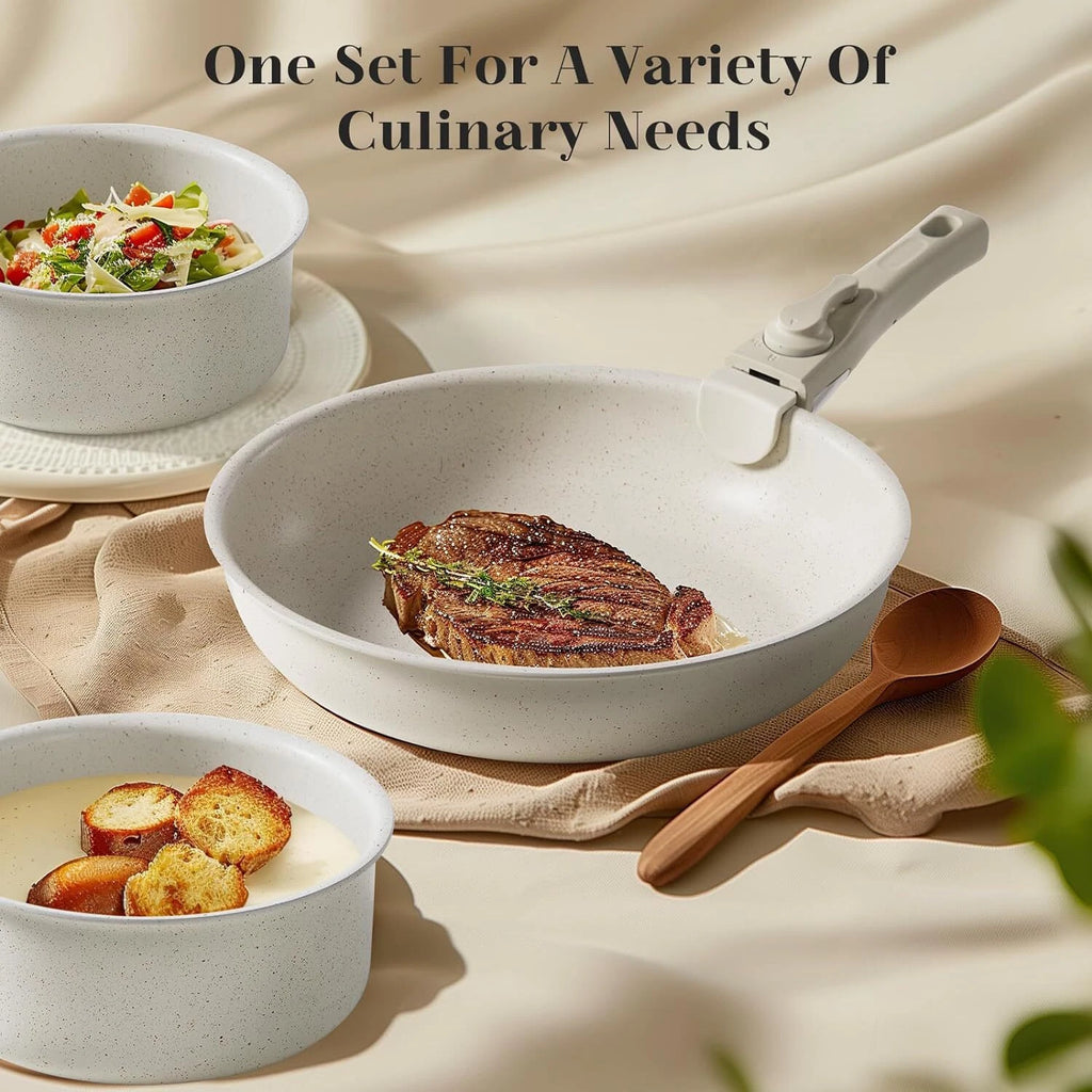 12-Piece Nonstick Granite Cookware Set with Detachable Handles