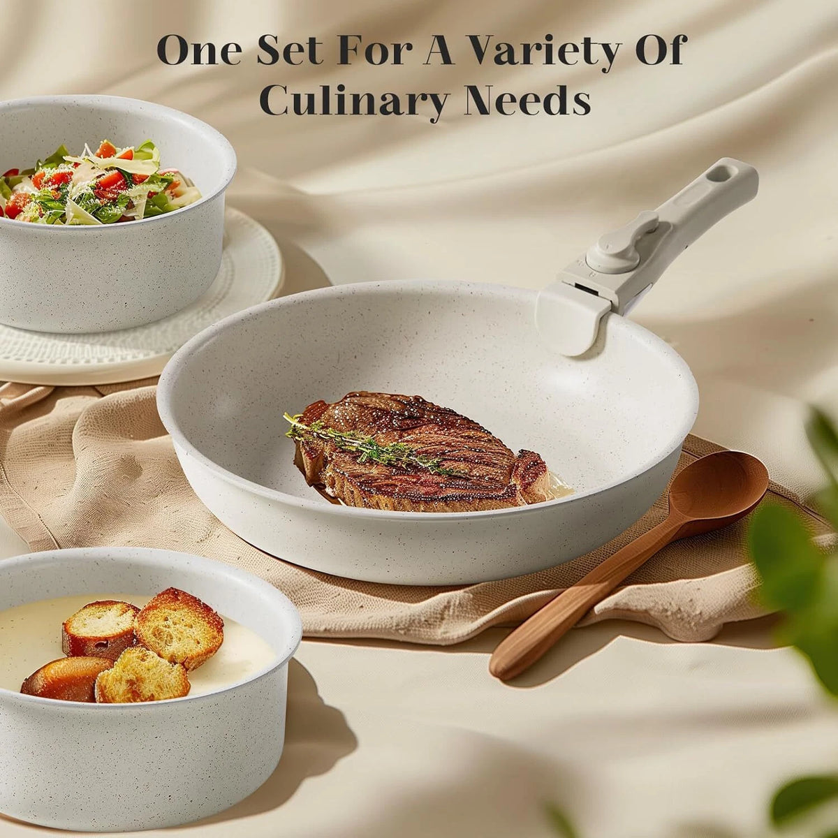 12-Piece Nonstick Granite Cookware Set with Detachable Handles