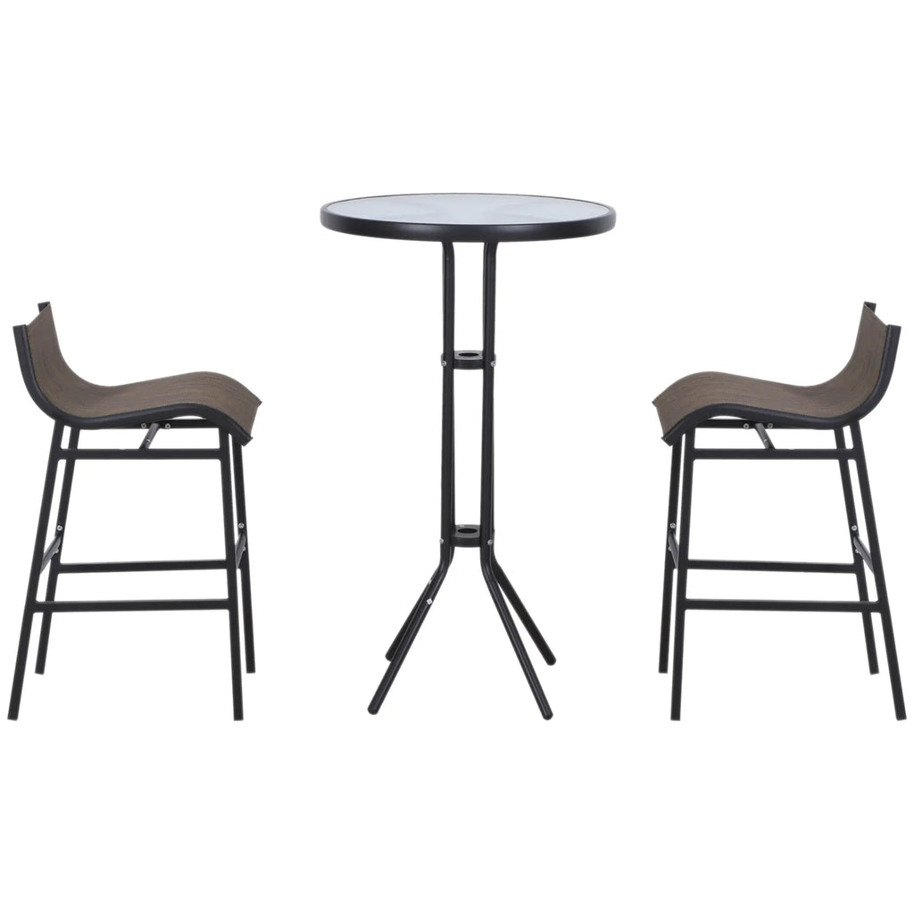 Outdoor Patio Bistro Set with Swivel Bar Stools and Glass Tabletop
