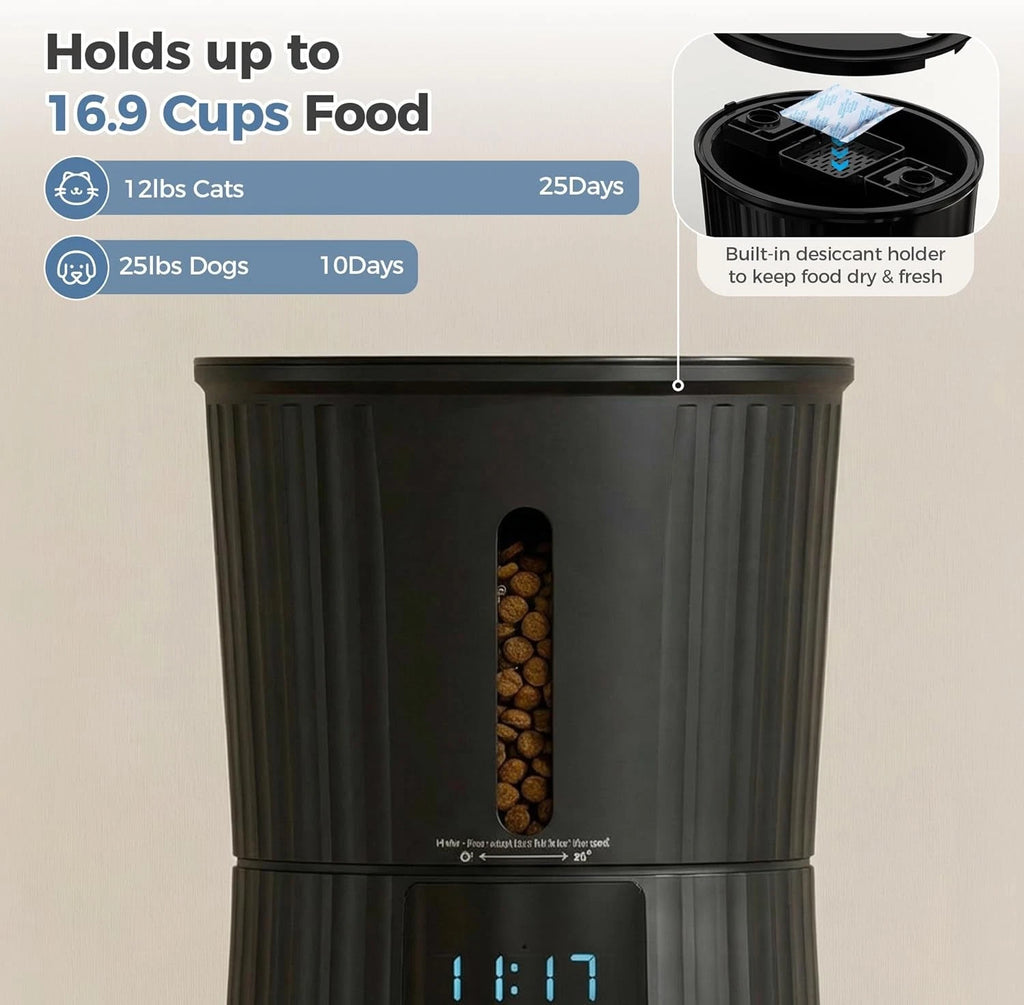 Smart cat feeder holding up to 16.9 cups of dry pet food