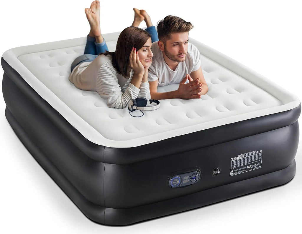 Queen 22 Inch Air Mattress Built-In Pump Flocked Raised Inflatable Bed