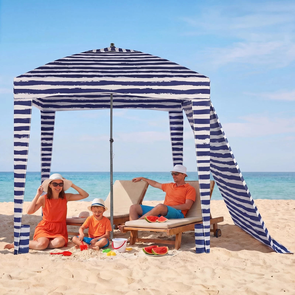 6x6 ft UPF 50+ Beach Cabana Canopy with Detachable Side Wall